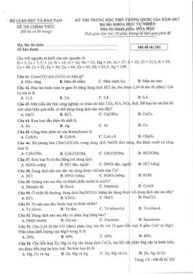 Đề thi Trung học phổ thông Quốc gia môn Hóa học năm 2017 - Mã đề 202